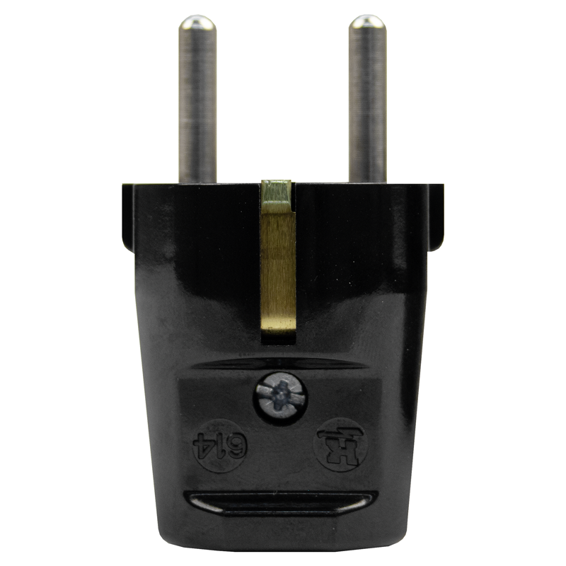 SCHUKO-Stecker schwarz (Typ F, CEE 7/4) mit seitlichem Schutzkontakt