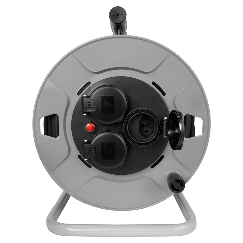 Avvolgicavo in plastica 3xT13 IP55 GdV 3x1mm² 40m grigio/nero