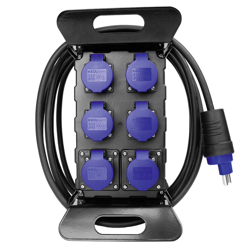 Stromverteiler mit Ständer 6xT23 IP55, Stecker 1xT23 IP55