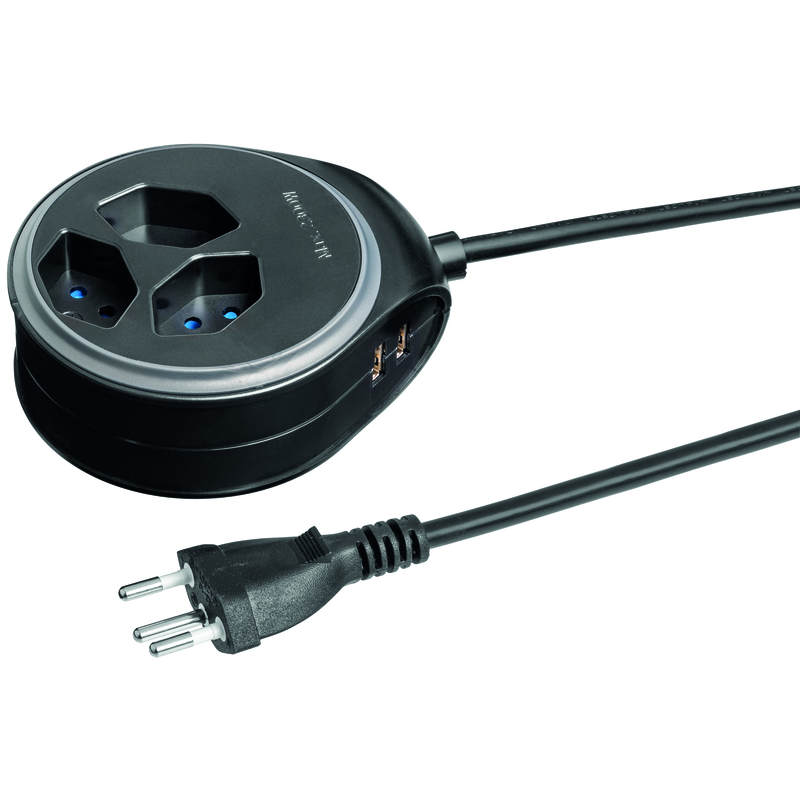 Presa multipla DISC 3xT13 + 2xUSB-A 1.5m con interruttore nr/ar