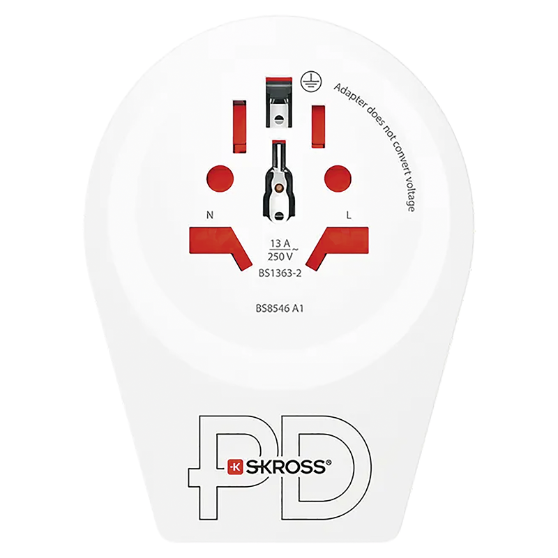 SKROSS Adaptateur de voyage Monde - UK + 1xUSB-C 3 pôles max. 7A bl