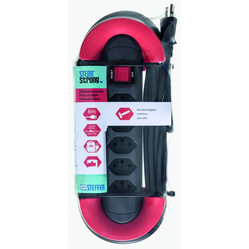 Steckdosenleiste STRONG 5xT13 Td 3x1.5mm2 8m mit Schalter + Kabelaufwickler sw