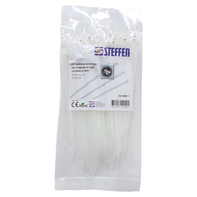 Fascette con naso in acciaio 155x3.6mm, natura