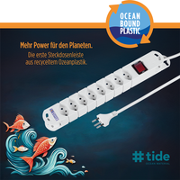 Steckdosenleiste TIDE  8xT13 3m mit Schalter und Haftmagnete ws