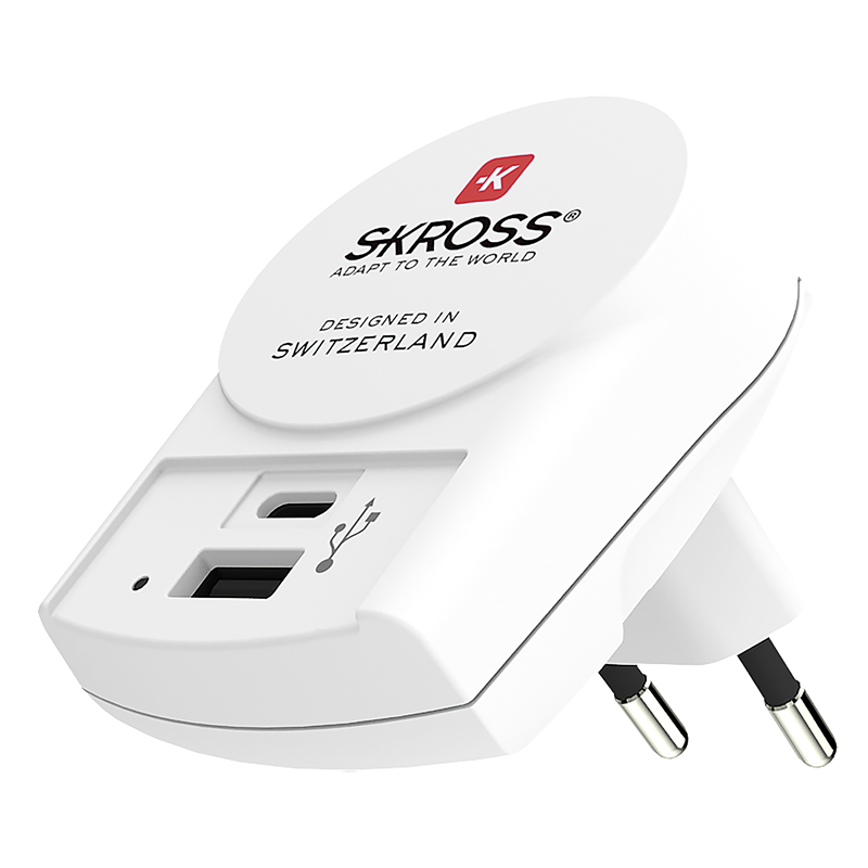 SKROSS Adaptateur de charge 1xUSB-A + 1xUSB-C max. 5V/5.4A bl