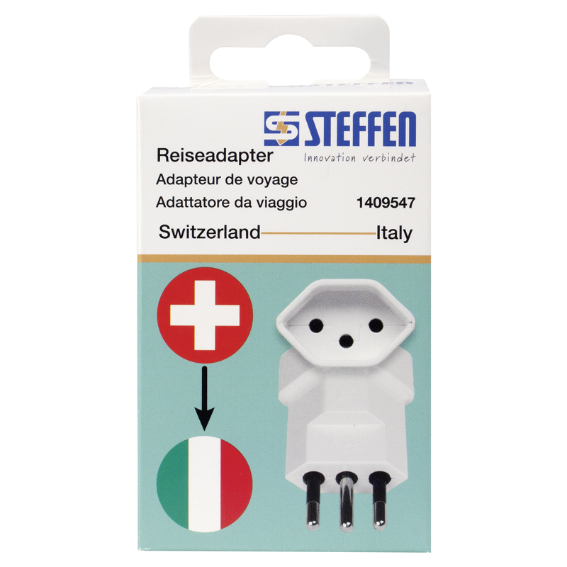Reiseadapter Schweiz - Italien 3-polig max. 10A ws