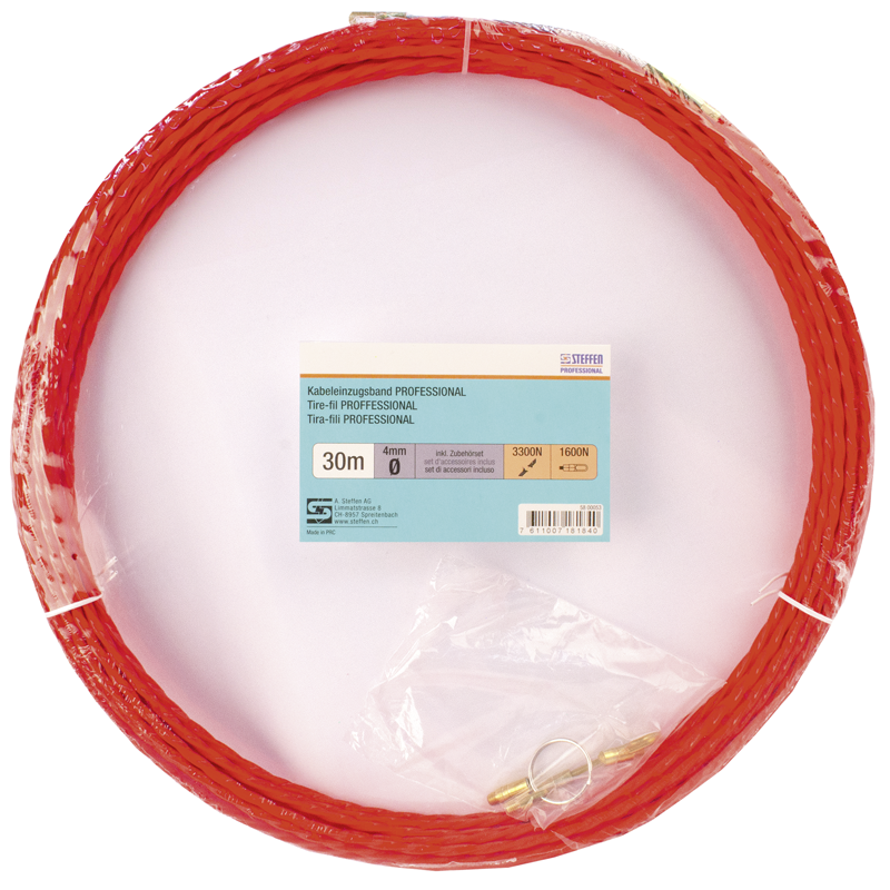 Tire-fil PROFFESSIONAL 30m Ø 4mm avc ressort de recherche + jeu d'accessoires rg