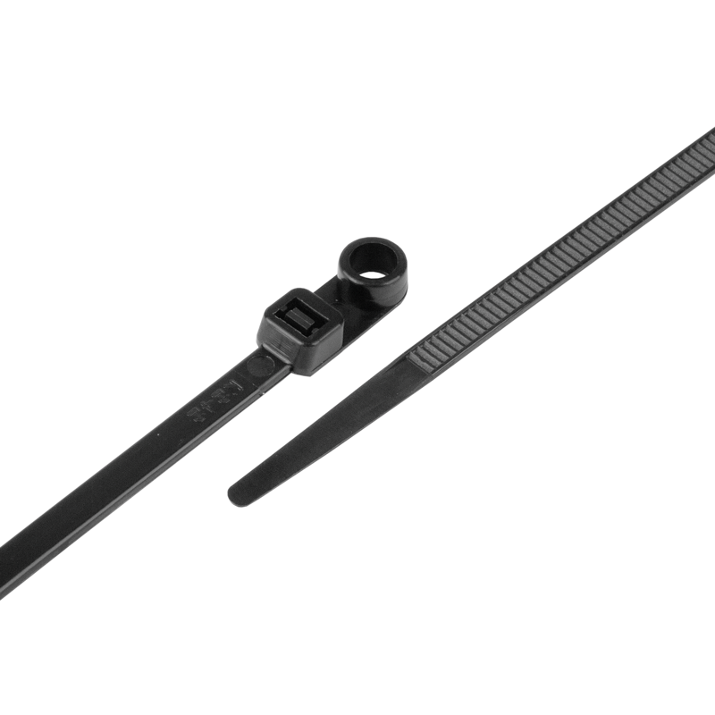 Attaches-câbles avec trou de vis noire 300mm x 4.8mm, Pack à 100 pcs.