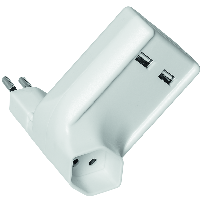 Chargeur 2xUSB-A 5V/2.1A + 1xT13 rotatif 270° bl
