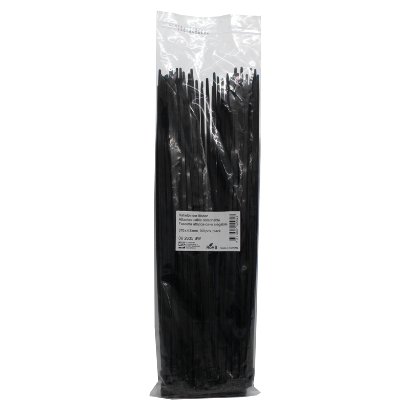 Fascette nero 370mm x 4.8mm sganciabile
