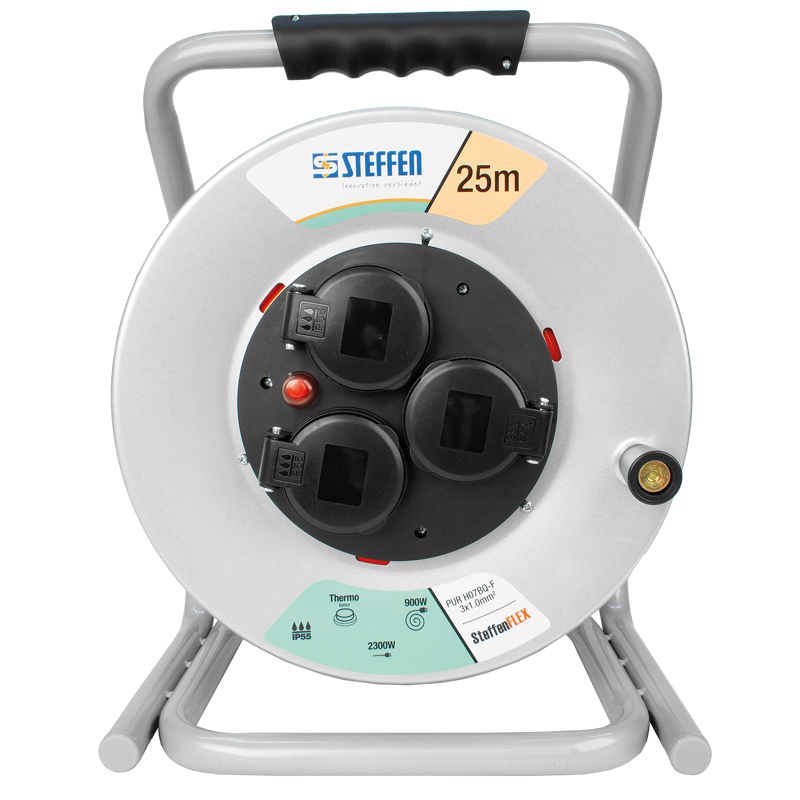 Avvolgicavo in metallo 3xT13 IP55 SteffenFLEX PUR 3x1mm² 25m gr/nr