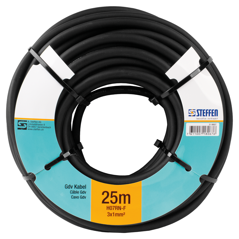Câble Gdv 3x1mm² LNPE noir bague 25m
