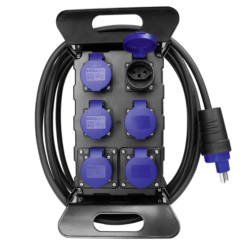 Stromverteiler mit Ständer 6xT23 IP55, Stecker 1xT23 IP55