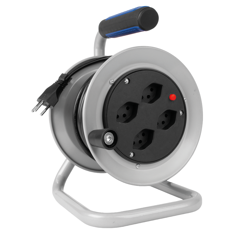 Avvolgicavo in metallo 4xT13 Td 3x1mm² 15m grigio/nero