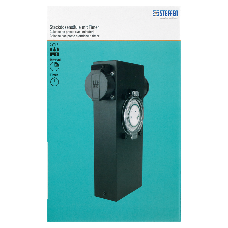GardenLine Colonna con prese elettriche e timer 2xT13 IP55 con protezione da sov