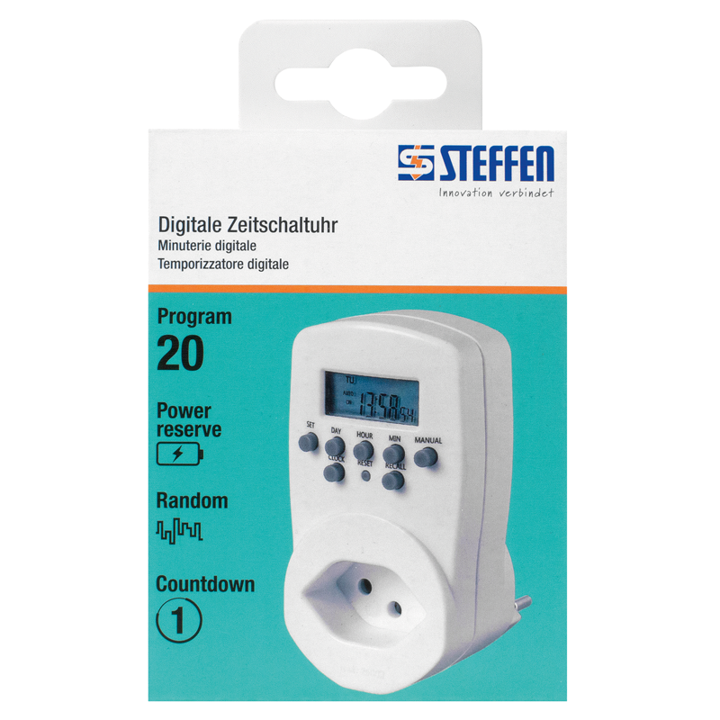 Timer digitale 20 progr. di commut. / generatore casuale / spina decentrale bi