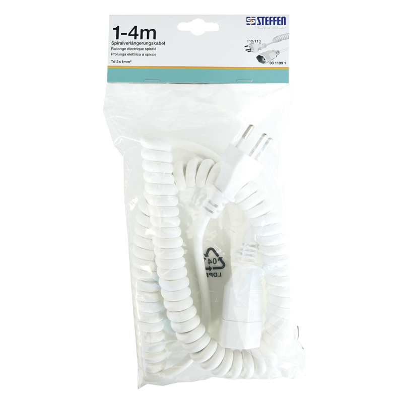 Prolunga elettrica a spirale Td 3x1mm2 1-4m T12-T13 bi