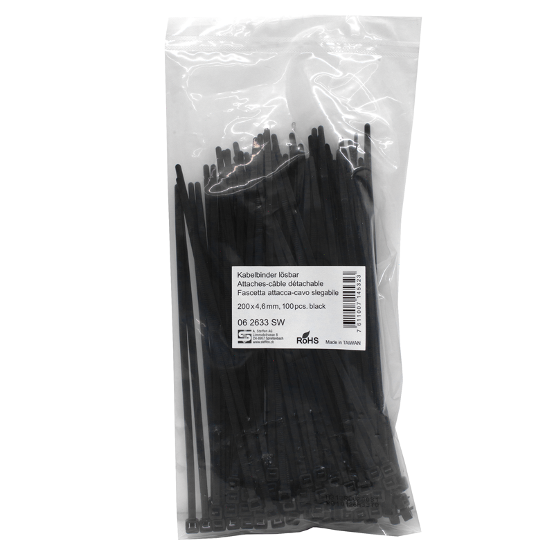 Fascette nero 200mm x 4.6mm sganciabile