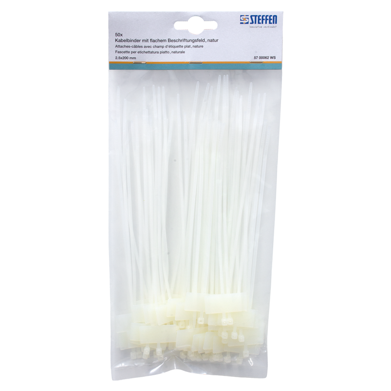 Fascette per etichettatura piatto naturale 200mm x 2.5mm, Pack à 50 pz.