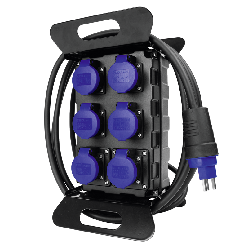 Stromverteiler mit Ständer 6xT23 IP55, Stecker 1xT23 IP55