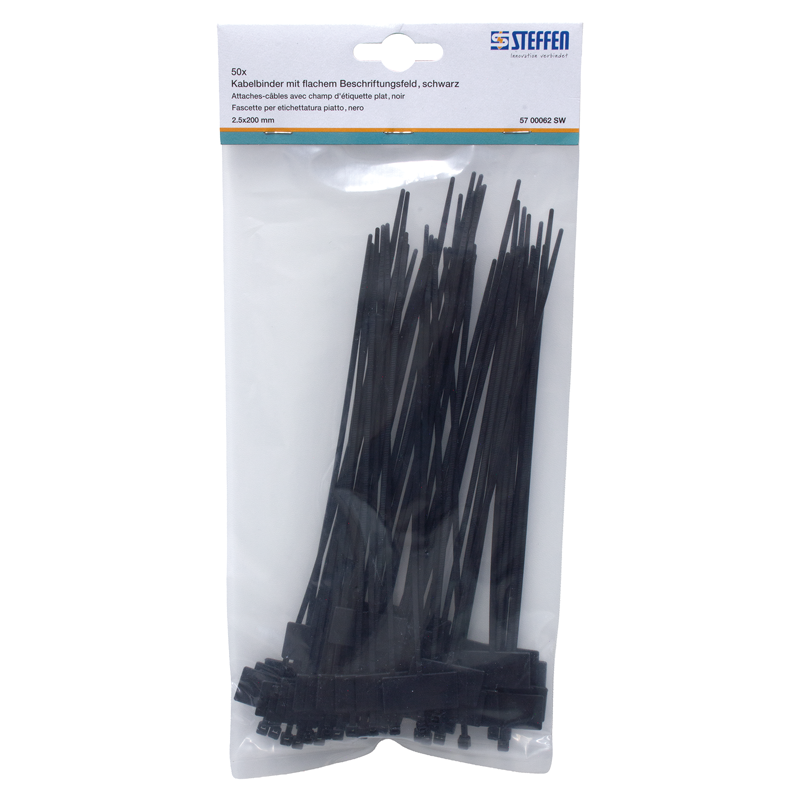 Fascette per etichettatura piatto nera 200mm x 2.5mm, Pack à 50 pz.