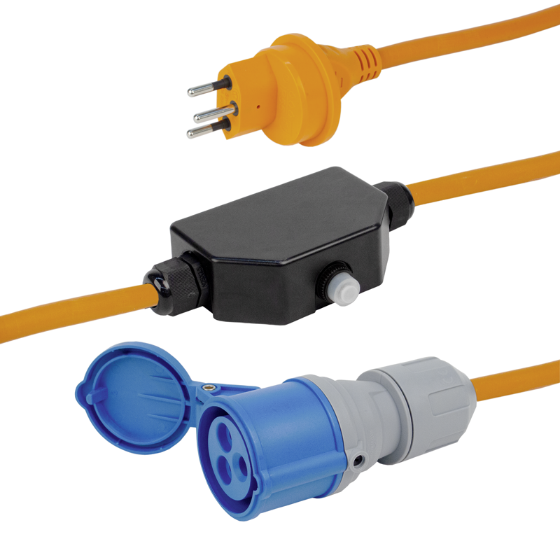 Verlängerung GdV 3x1.5mm² 10m T13-CEE16/3 mit Überstromschutz IP55/IP44