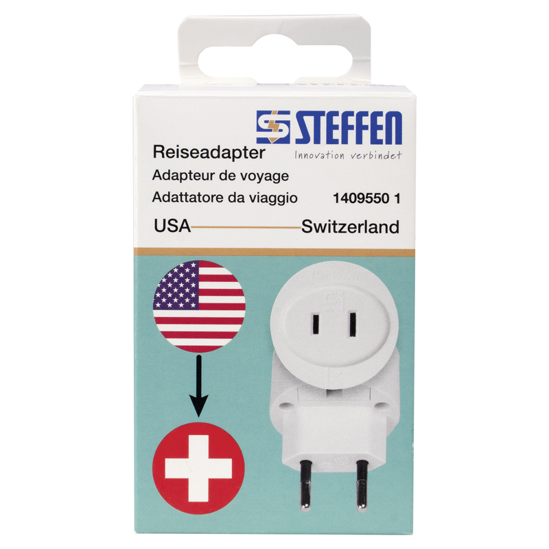Reiseadapter USA - Schweiz/Euro 2-polig max. 6.3A mit Sicherung ws