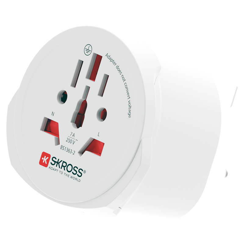 SKROSS Adaptateur de voyage Monde - UK 3 pôles max. 7A avec fusible bl
