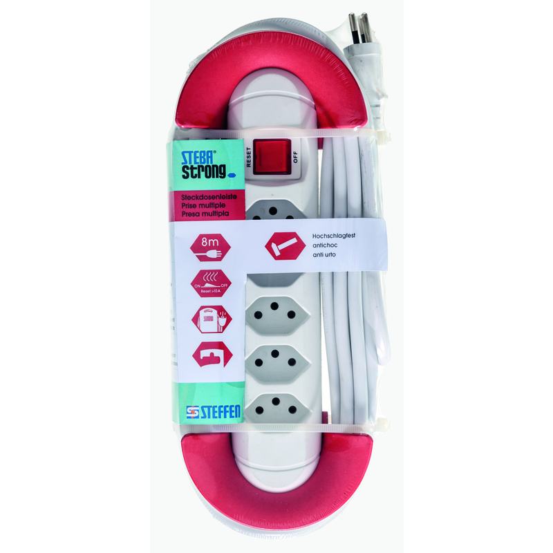 Steckdosenleiste STRONG 5xT13 Td 3x1.5mm2 8m mit Schalter + Kabelaufwickler ws
