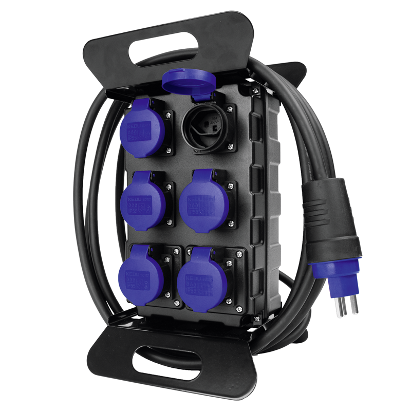 Stromverteiler mit Ständer 6xT23 IP55, Stecker 1xT23 IP55