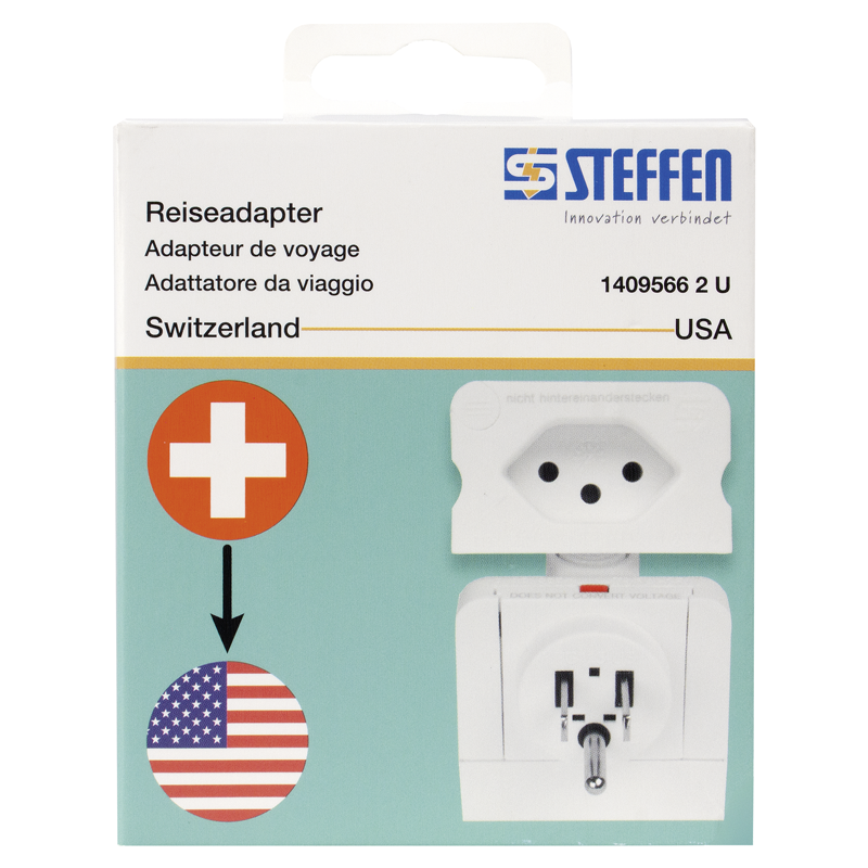 Reiseadapter Schweiz - USA 3-polig max. 6.3A mit Sicherung ws