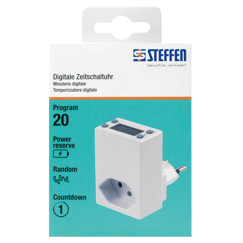 Minuterie numérique 20 progr. de commut. / générat. aléatoire / countdown bl