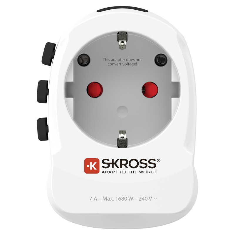 SKROSS Adapt. de voyage PRO Monde - Monde + 2xUSB-A 3 pôles max. 7A avec fusible