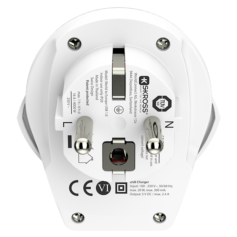 SKROSS Reiseadapter World - Europa + 1xUSB-A 3-polig max. 16A ws