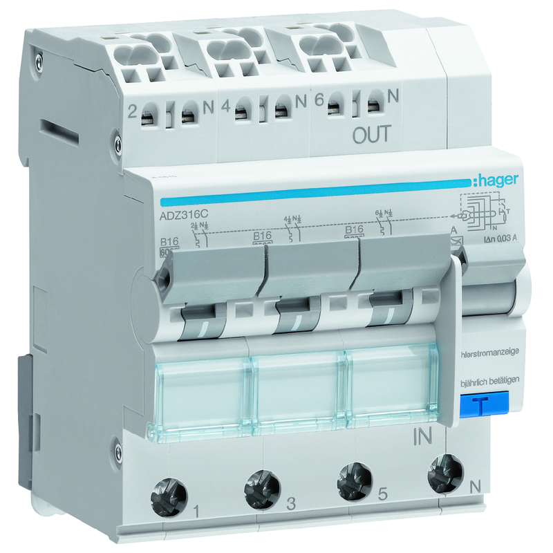 FI/LS Schalter 3-3x1PN B 16A 30mA 6ka QC/BA