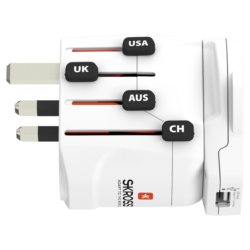 SKROSS Adapt. de voyage PRO Monde - Monde +1xUSB-A 3 pôles max. 7A avec fusible