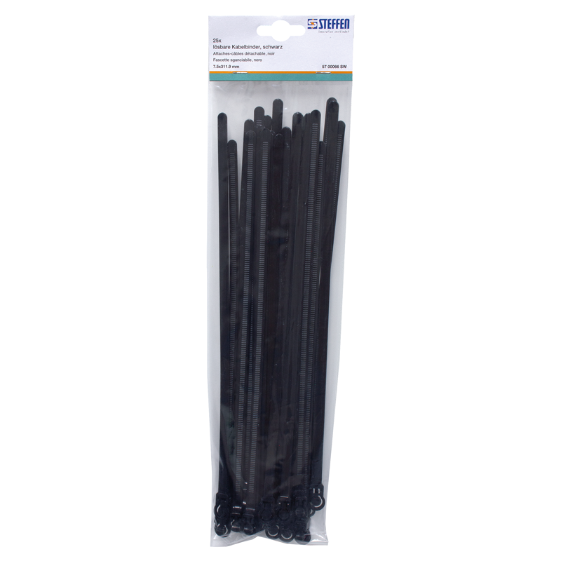 Fascette nera 311.9mm x 7.5mm facile sganciabile, Pack à 25 pz