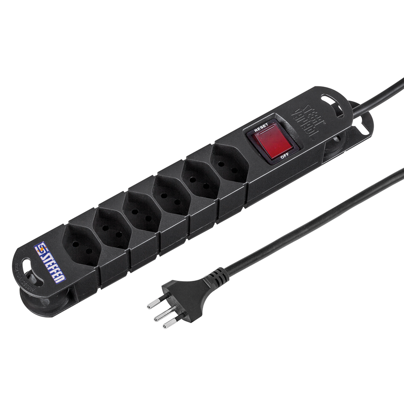 Steckdosenleiste TIDE  6xT13 3m mit Schalter und Haftmagnete sw