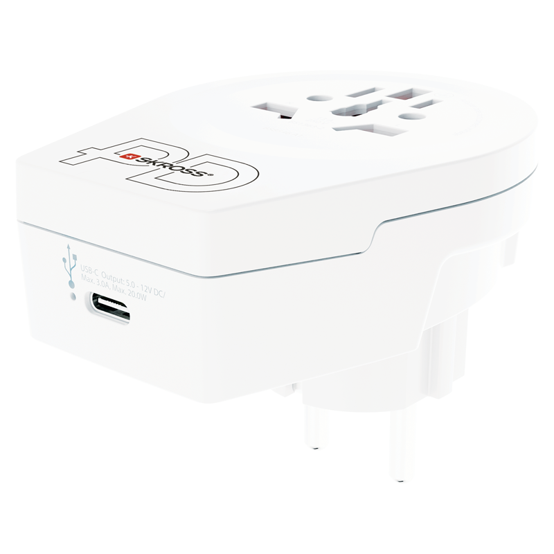 SKROSS Adaptateur de voyage Monde - Europe + 1xUSB-C 3 pôles max. 16A bl