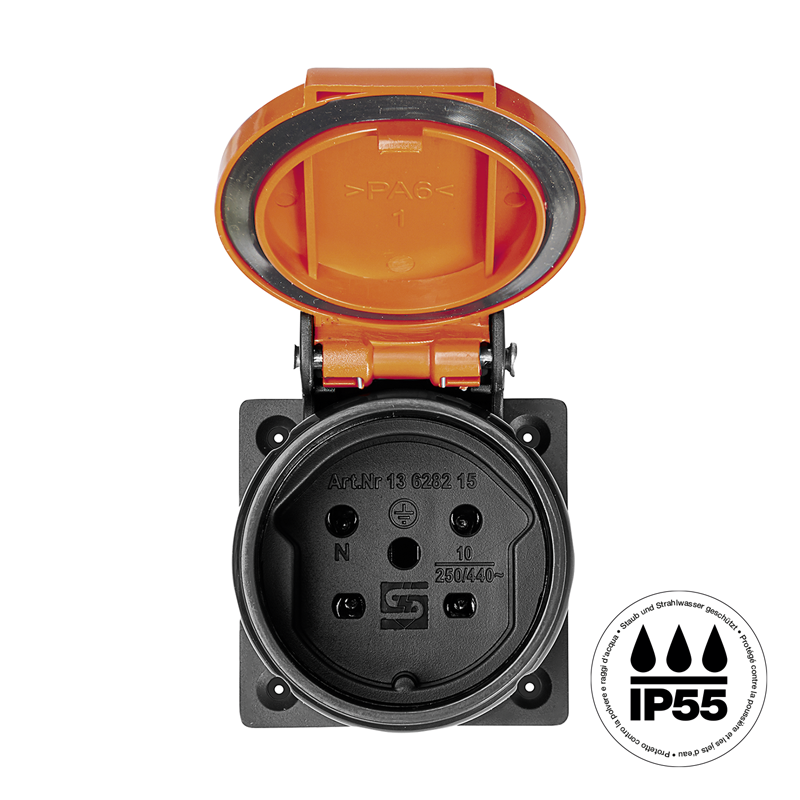 Presa da incasso 1xT15 (10A/400V) IP55 antracite coperchio arancione