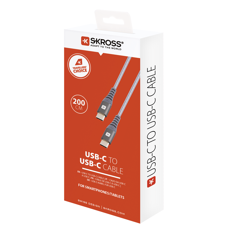 SKROSS Ladekabel USB-C 2m max. 20V/3A gr