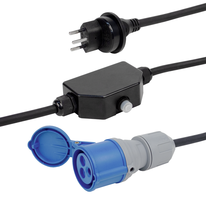 Verlängerung GdV 3x1.5mm2 2m T13-CEE16/3 mit Überstromschutz IP55/IP44