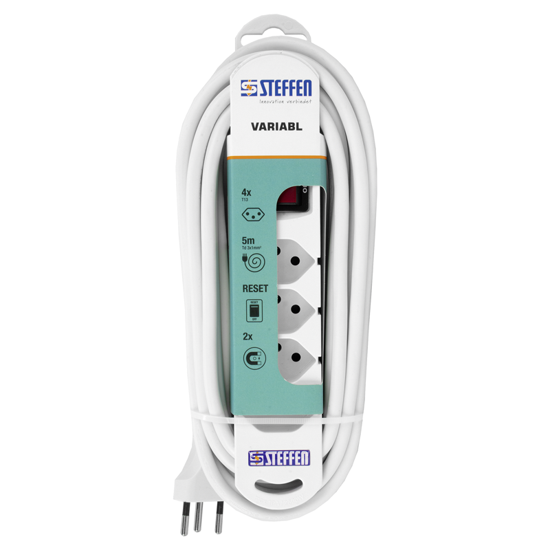 Steckdosenleiste VARIABL 4xT13 5m mit Schalter und Haftmagnete ws