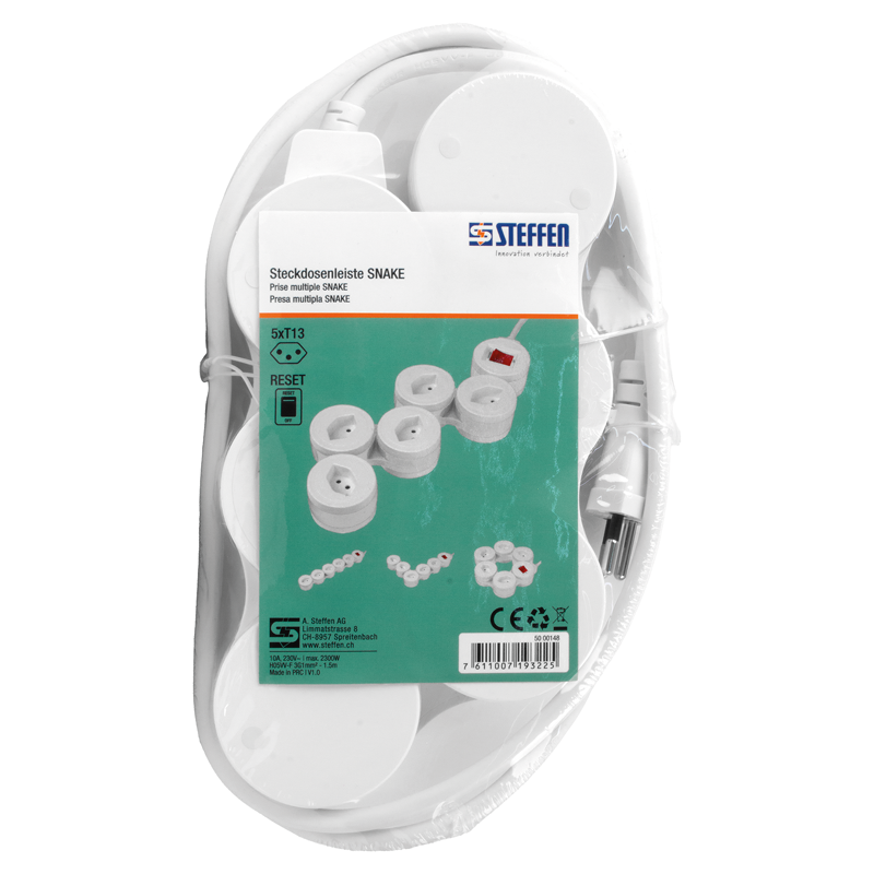 Multiprise SNAKE 5xT13 1.5m avec interrupteur bl