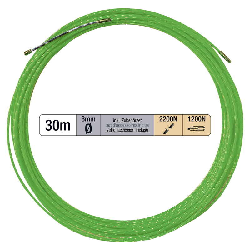 Tire-fil PROFFESSIONAL 30m Ø 3mm avc ressort de recherche + jeu d'accessoires vt