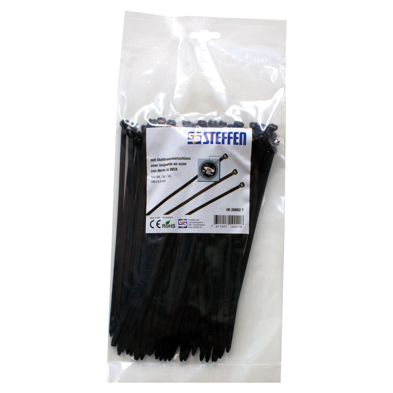 Fascette con naso in acciaio 186x4.8mm, nero