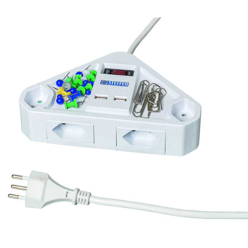 Multiprise CORNER 4xT13 + 2xUSB-A 2m bl