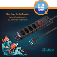Steckdosenleiste TIDE  4xT13 3m mit Schalter und Haftmagnete sw