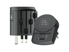 SKROSS Reiseadapter ALPHA mit USB-Ladegerät 1x Typ C + 1x Typ A, 10A, schwarz