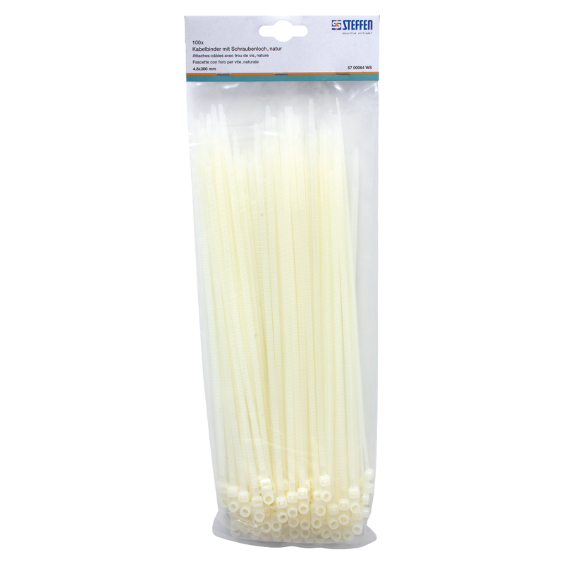 Fascette con foro per vite naturale 300mm x 4.8mm, Pack à 100 pz.